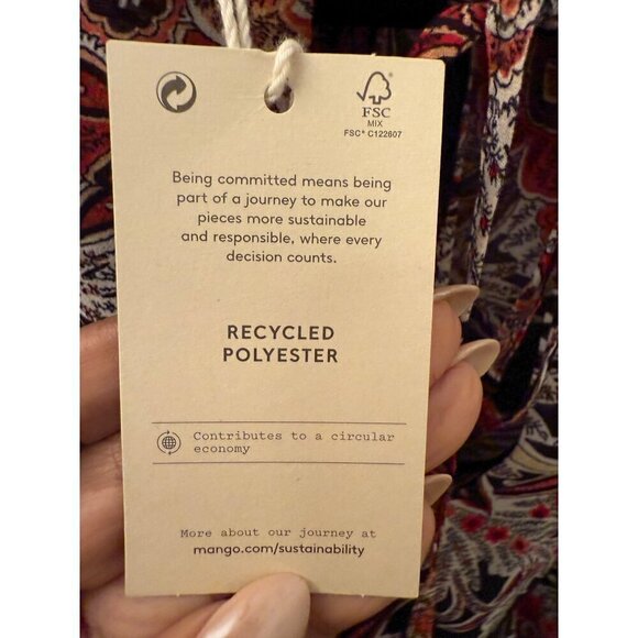 Mango Floral Chiffon Dress black red print US size 12 - Picture 10 of 15